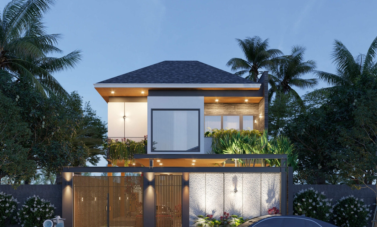 Mặt tiền ngôi nhà hiện đại và trẻ trung với gam màu trắng kết hợp nâu gỗ. Cây xanh ở khu vực ban công tạo nên vẻ đẹp hài hòa cho công trình. Ảnh: SBShouse