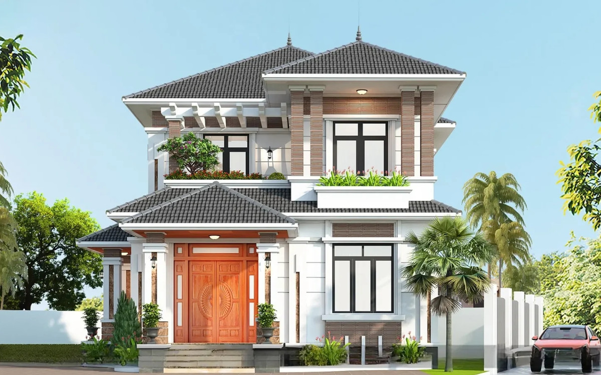 Được cải tiến nhiều so với kiểu dáng truyền thống, nhà ống 2 tầng mái Nhật có chiều xuôi mái ngắn, không chiếm diện tích của những công trình xung quanh. Ảnh: Noithattugia