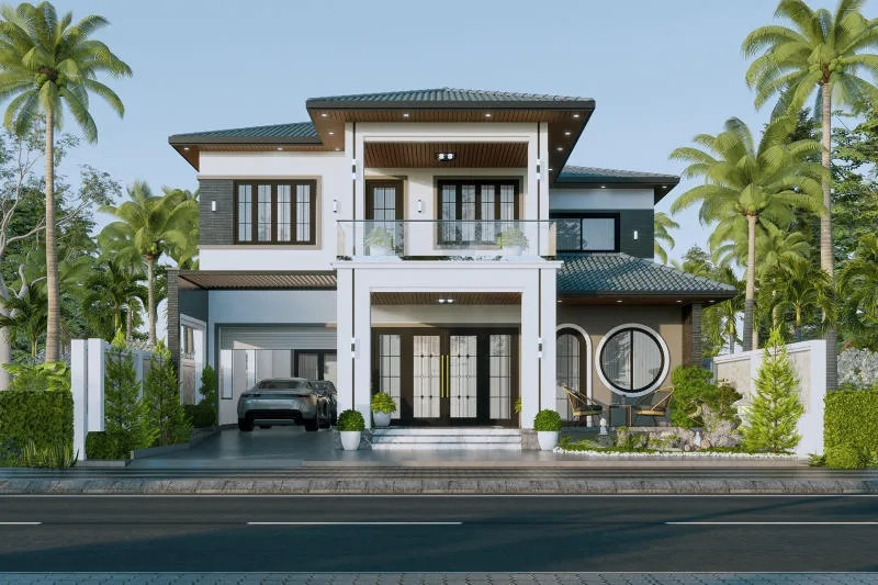 Nhà mái Nhật 2 tầng tối giản lược bỏ bớt các chi tiết rườm rà, tập trung vào công năng sử dụng, đảm bảo sự thoải mái cho người sử dụng. Ảnh: Spacet