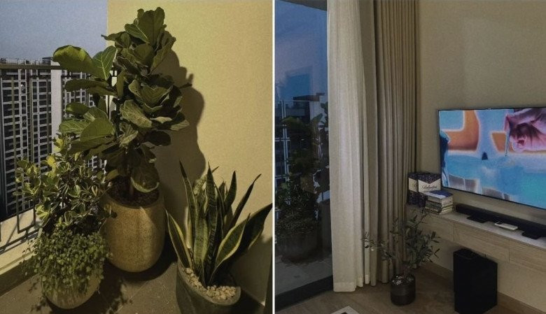 Mới đây, khi đăng tải về góc căn hộ, MC Mai Ngọc bày tỏ: "Nhỏ nhưng ấm cúng". Phòng khách trang nhãn với tông trắng - đen chủ đạo.