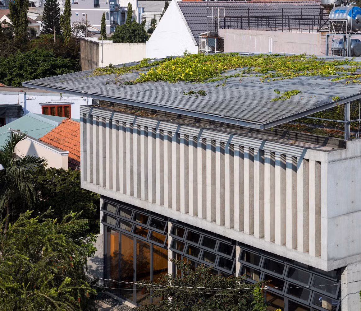 Khoảng sân này nằm giữa “sảnh trước” và “sảnh sau” bên dưới giàn cây xanh