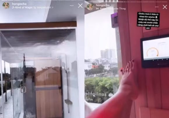 Hồ Ngọc Hà còn đầu tư 1 phòng xông hơi ở sân thượng với view "khủng" nhìn ra quang cảnh thành phố. Nguồn ảnh: FBNV