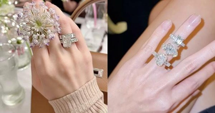 Có lần Di Băng đeo không chỉ một mà đến tận 3 hột xoàn kích thước "khủng".