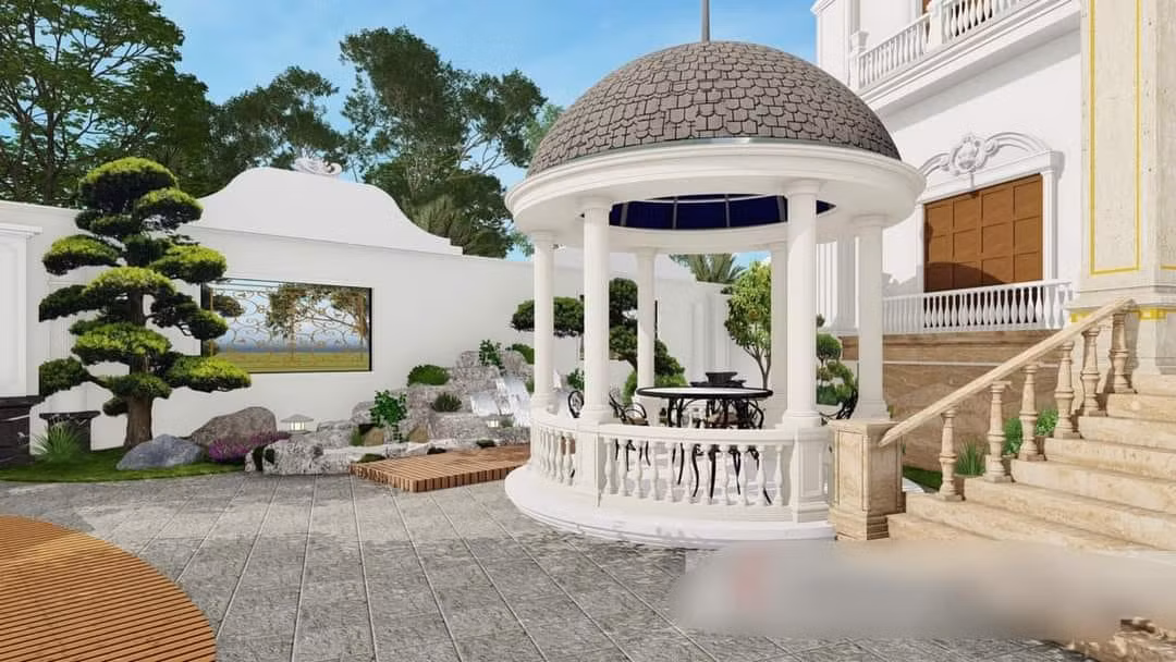 Thay vì làm lâu đài gỗ, Bích Ngân chọn ốp đá toàn bộ bên trong căn nhà.