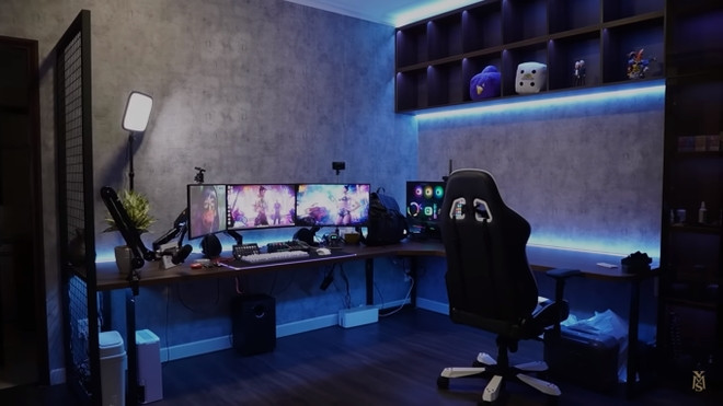 Phòng làm việc của Xemesis hiện đại với hệ thống đèn led và dây điện được giấu kỹ.