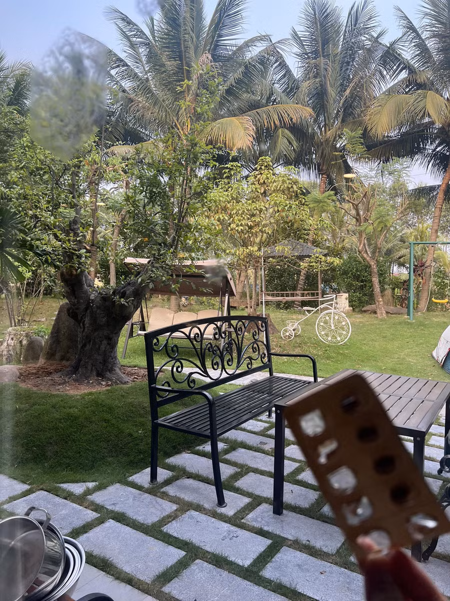 Điểm nhấn trong căn biệt thự của Xuân Bắc là sân vườn rộng rãi, trải thảm cỏ xanh mướt.