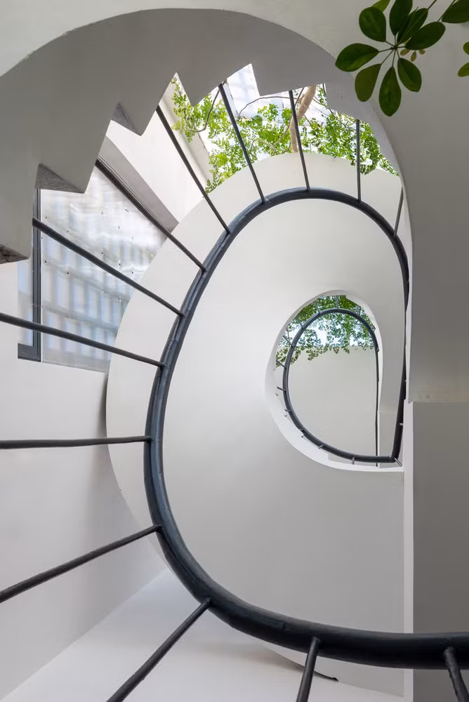 Khoảng giếng trời nằm ở trung tâm ngôi nhà, giúp cung cấp không gian xanh mát. Ảnh: Trieu Chien