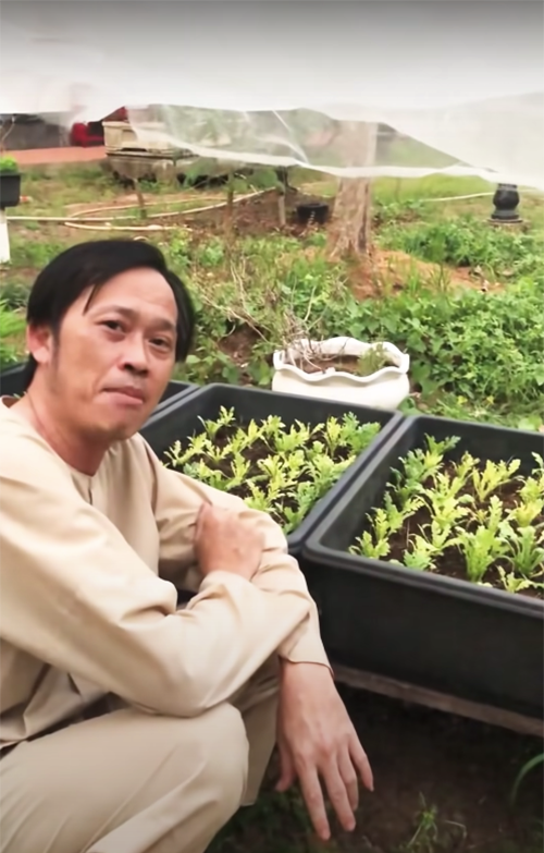 Công việc làm vườn giúp nghệ sĩ Hoài Linh vận động, khỏe khoắn trong người. Ảnh: FBNV
