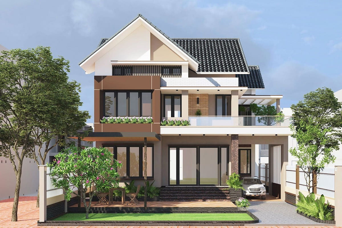 Mẫu nhà cấp 4 mái thái gác lửng gây ấn tượng bởi sự hài hòa giữa truyền thống và tiện hại. Nhà có thiết kế gara để xe. Ảnh: Menoithat