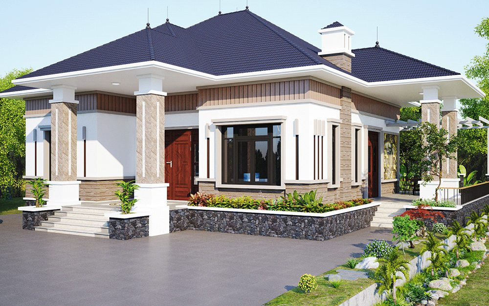 Nhà cấp 4 mái thái 3 phòng ngủ phù hợp với gia đình đông người. Ảnh: Menoithat