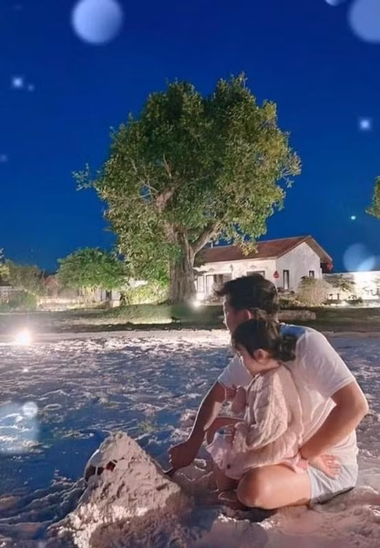 Bên trong biệt thự chia thành nhiều khu bao gồm hồ cá, sân vườn, bãi cát trắng và nhà ở hiện đại. Ảnh chụp màn hình