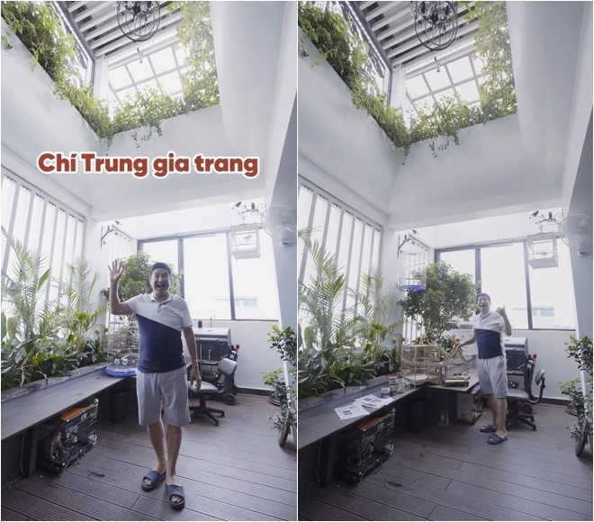 Trước đó, nghệ sĩ Chí Trung từng lần đầu khoe gia trang xanh mát thoáng đẹp, đủ chim gà cá chó của mình. Ảnh chụp màn hình