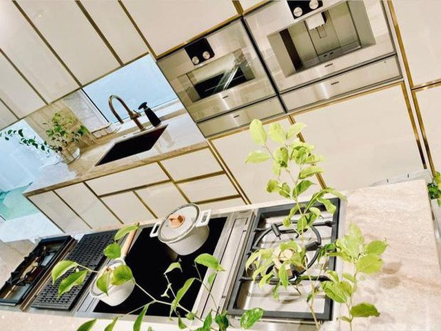 Phòng bếp sang trọng được tô điểm bởi một vài cây cảnh. Nguồn ảnh: FBNV