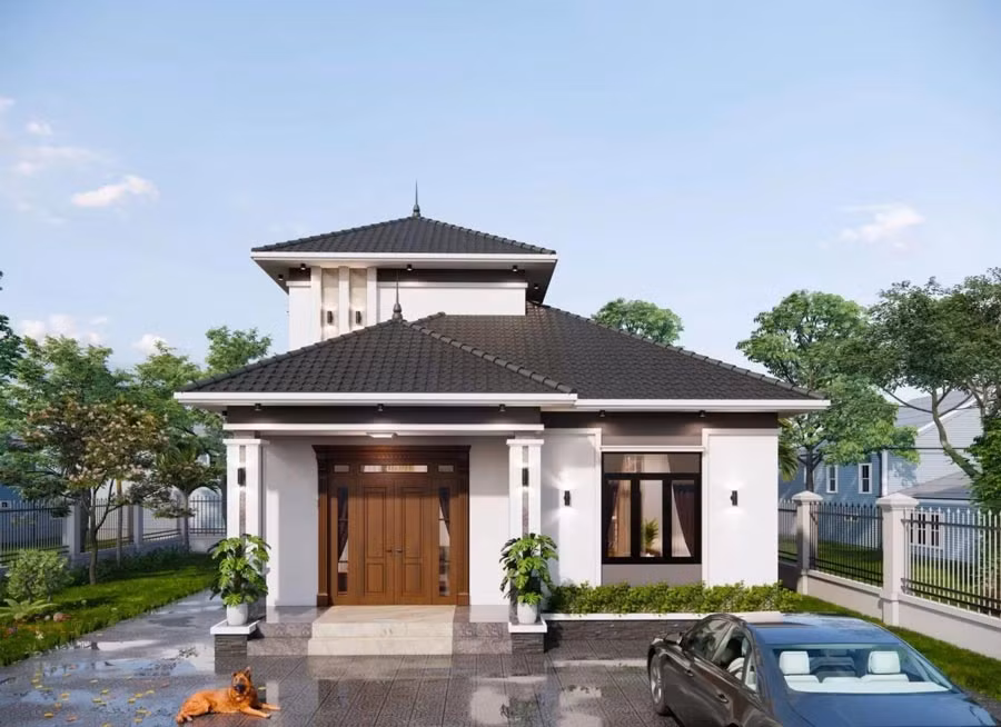 Mẫu nhà cấp 4 mái Nhật có gác lửng là giải pháp hoàn hảo cho những khu đất có diện tích hạn chế. Phần gác lửng giúp tăng thêm không gian sử dụng. Ảnh: Neohouse