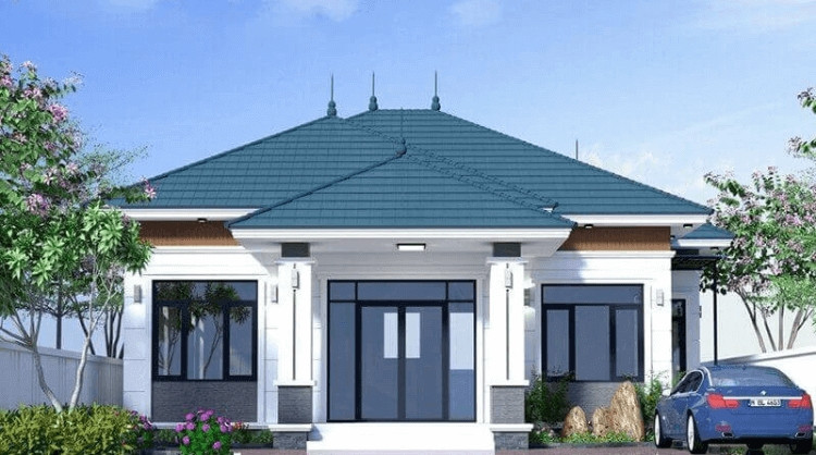 Mẫu nhà mái Nhật có khu vực sân trước rộng rãi, tận dụng làm bãi đậu xe ô tô. Ảnh: Internet