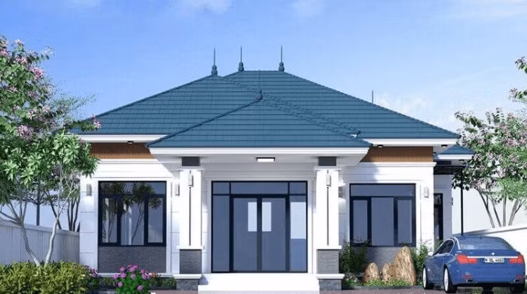 Mẫu nhà mái Nhật có khu vực sân trước rộng rãi, tận dụng làm bãi đậu xe ô tô. Ảnh: Internet