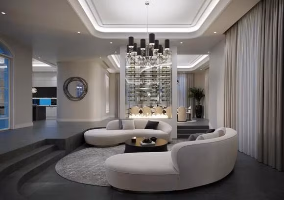 Phòng khách với gam màu trắng chủ đạo.