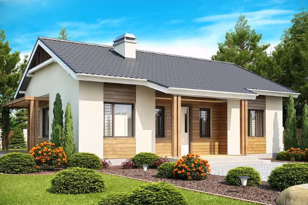 Nhà cấp 4 sang trọng nằm giữa không gian yên bình với thảm cỏ xanh mướt cùng những bụi hoa nhiều màu bắt mắt. Ảnh: Noithatnhaviet