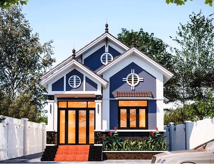 Ngôi nhà nổi bật với kết cấu mái đan xen, đối xứng giữa các tầng đua ra tạo hình khối kiến trúc bắt mắt và vững chãi. Ảnh: Wedo