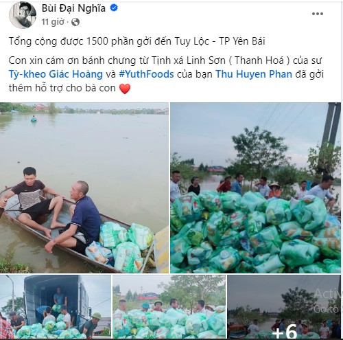 Những ngày qua, MC Đại Nghĩa và những người bạn thân của anh đã nhiệt tình ủng hộ lương thực, áo phao… cho những nơi đang chịu thiệt hại nặng sau bão như Lào Cai, Yên Bái, Thái Nguyên...Ảnh chụp màn hình