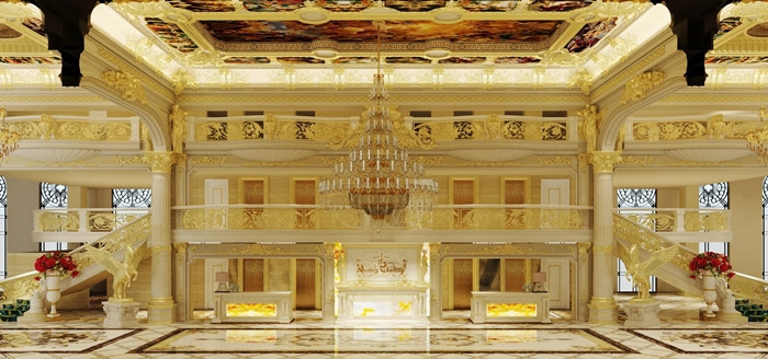 Hệ thống đèn chùm góp phần tạo nên độ xa hoa kho khu vực tiền sảnh. Ảnh: Lethanh