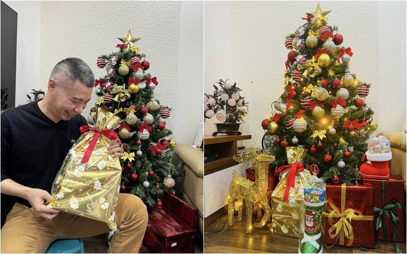 Dịp Giáng sinh vừa qua, bà xã Công Lý tự tay làm cây thông và những món đồ trang trí. Ảnh: FBNV