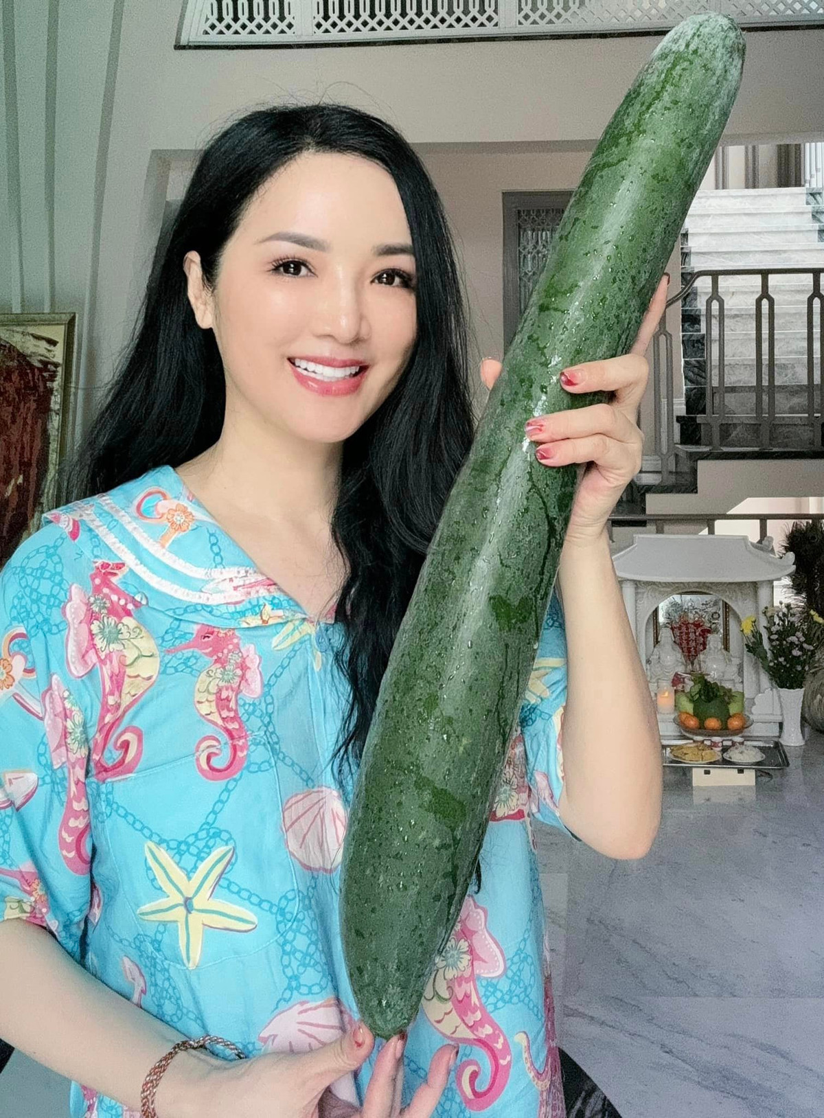 Mới đây, Hoa hậu Giáng My thích thú khoe thành quả thu hoạch từ vườn nhà. Ảnh: FB Giang My Nguyen