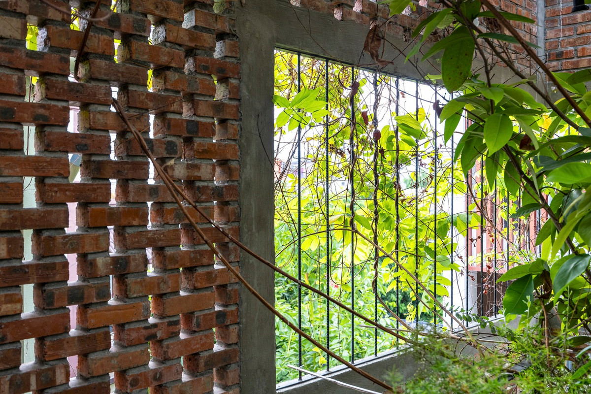 Việc sử dụng gạch nung cho phép những làn gió mát từ ngõ tràn vào nhà đồng thời tạo sự riêng tư.