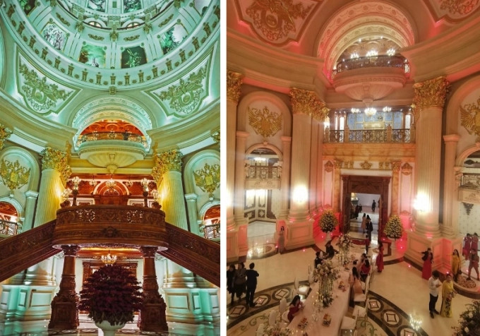 Căn phòng trung tâm của tòa nhà nguy nga, tráng lệ với nhiều chi tiết điêu khắc, mạ vàng. Ảnh chụp màn hình Đức Huy Media