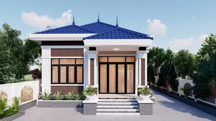 Nhà cấp 4 mái Nhật được nhiều người ưa chuộng bởi phù hợp với khí hậu ôn đới tại Việt Nam. Nhà thiết kế đơn giản, không có các chi tiết kiến trúc cầu kỳ. Ảnh: Spacet