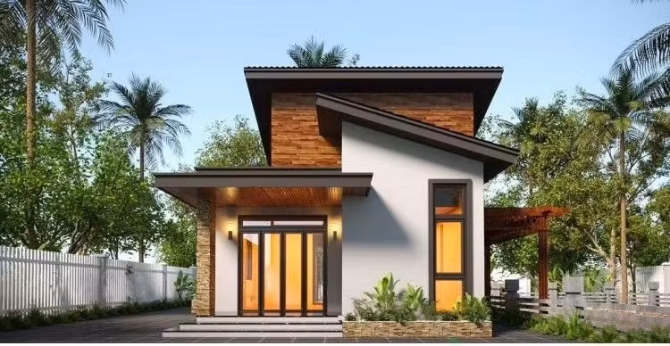 Mái nghiêng độc lạ là điểm nhấn nổi bật của ngôi nhà. Ảnh: Xaynhadeponline