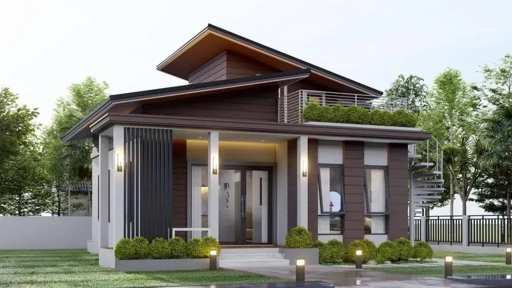 Nhà cấp 4 mái lệch thiết kế độc đáo, hiện đại và rất thời thượng. Ảnh: Spacet