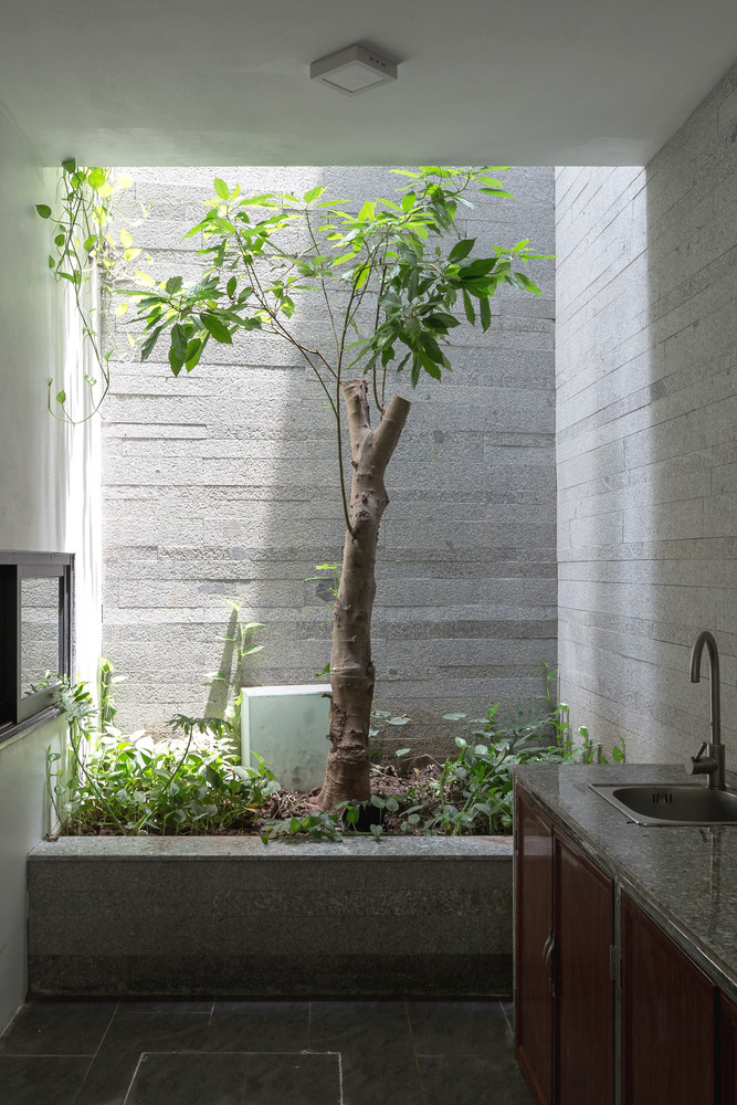 Nhờ đó, hầu như các không gian chính luôn có tới hai mặt tiếp xúc nguồn sáng tự nhiên và tiếp giáp với cây xanh.