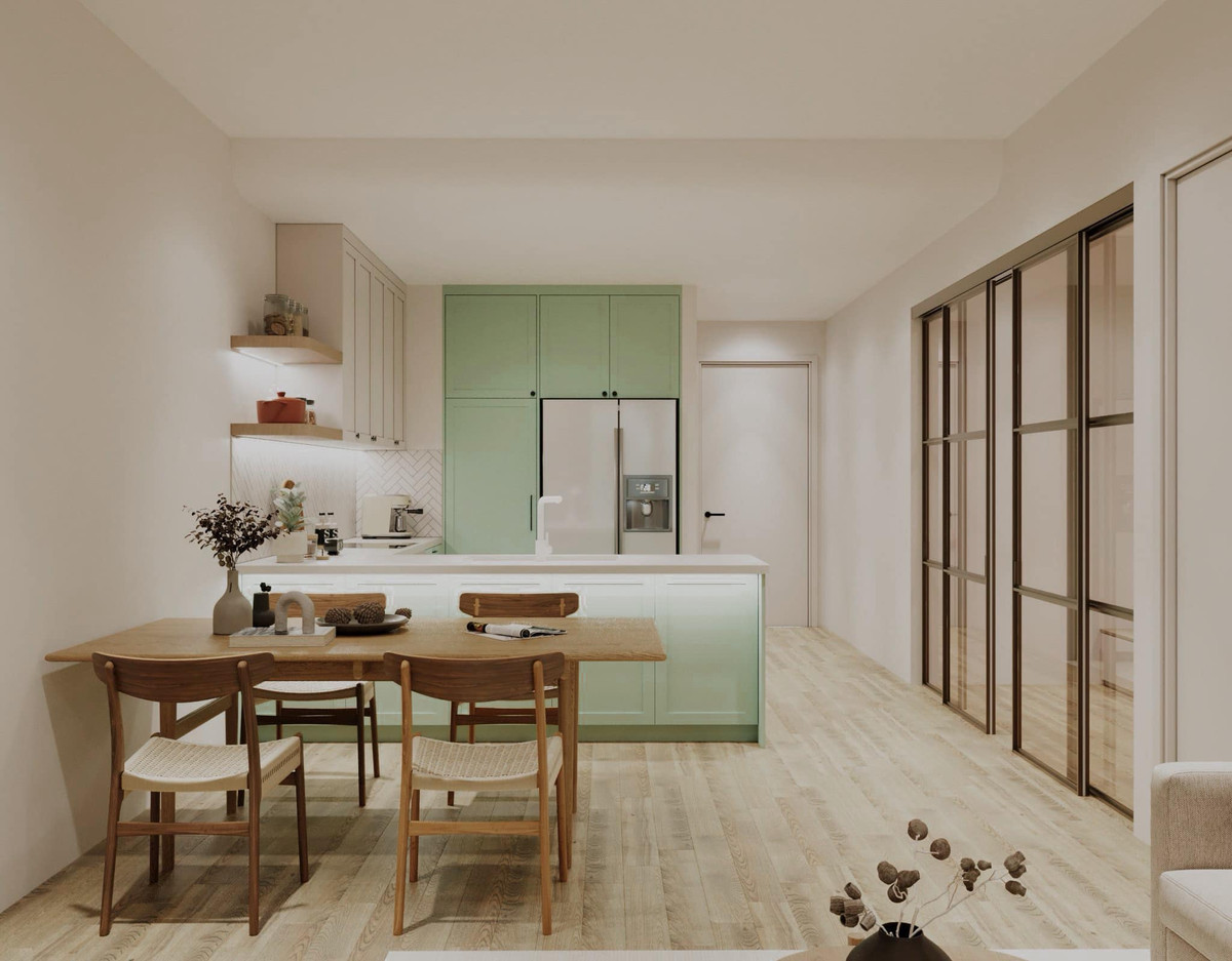 Mới đây, MC Đan Lê chia sẻ hình ảnh căn nhà với không gian hiện đại, nội thất màu xanh bạc hà mát mắt. Nữ MC cho biết mình đã xây sửa nhà riêng cho mẹ ruột. Ảnh: FB Nguyen Dan Le