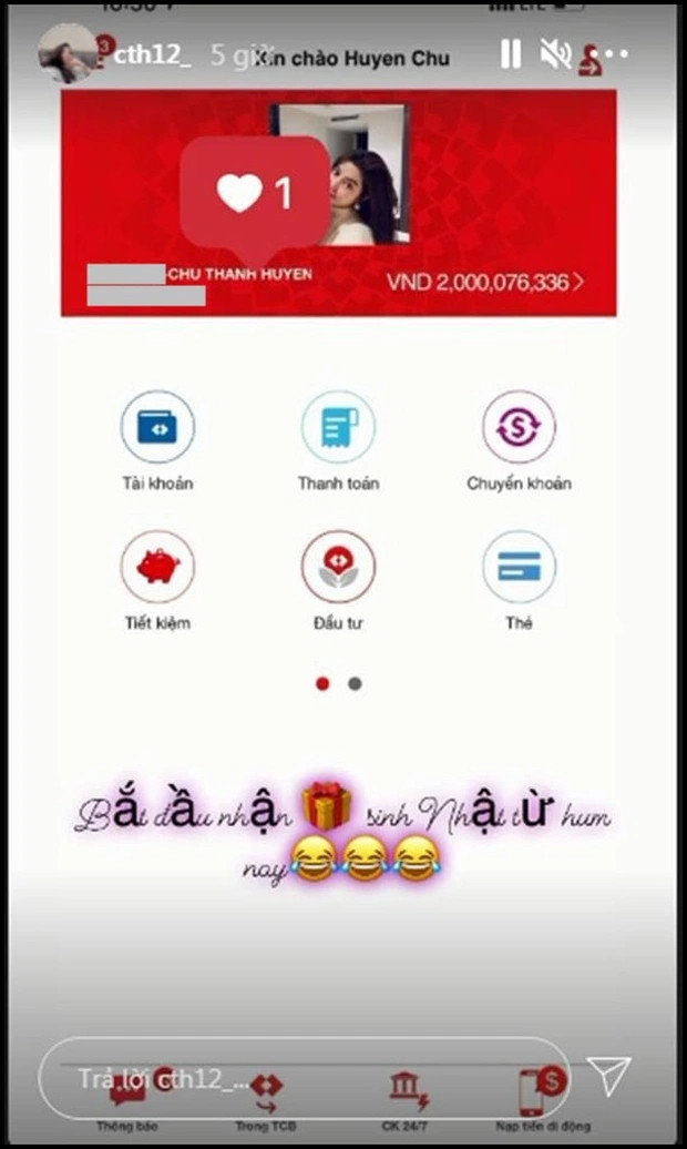 Cô nàng từng để lộ số dư 2 tỷ đồng trong tài khoản tiết kiệm khiến khán giả trầm trồ. Ảnh chụp màn hình