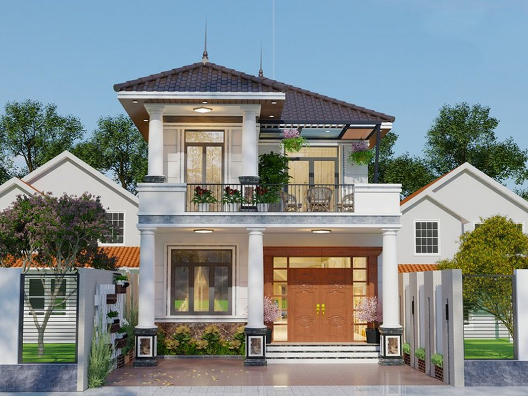 Nhà 2 tầng bắt mắt nhờ thiết kế cỏ cây, hoa lá nhiều màu sắc đa dạng. Ảnh: Angcovat