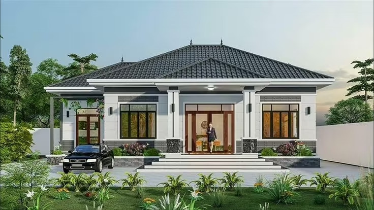 Nhà mái Nhật thiết kế 3 gian rộng rãi, sử dụng mái ngói màu xám đặc biệt. Ảnh: Xaynhadeponline