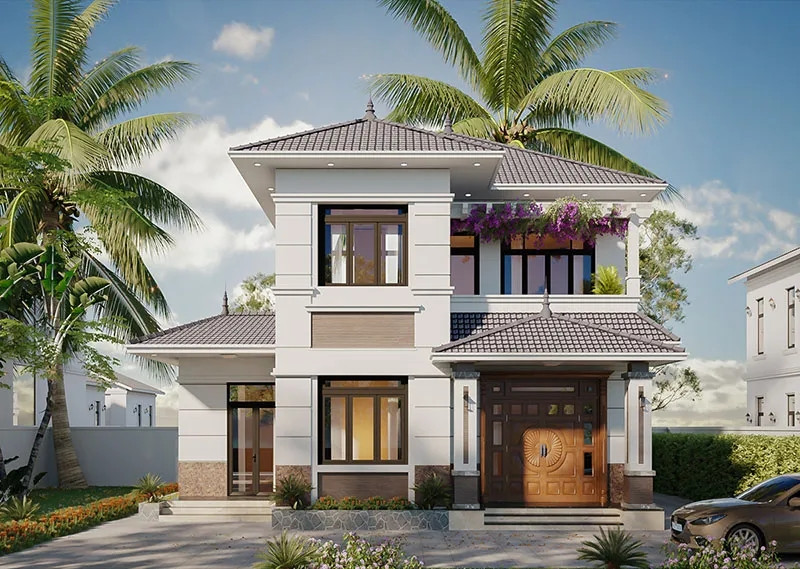 Nhà mái Nhật 2 tầng chữ L được ưa chuộng bởi có thể khắc phục nhiều khuyết điểm của mảnh đất. Ảnh: Spacet