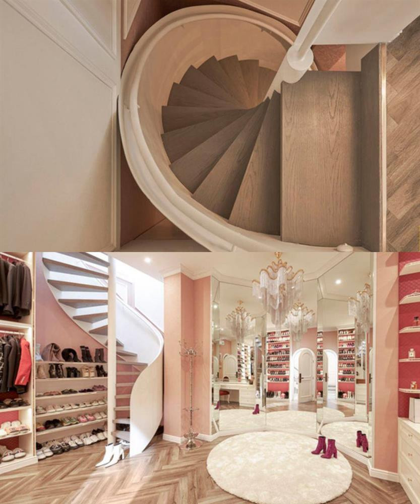 Từ phòng ngủ xuống phòng thay đồ có lối đi riêng với cầu thang xoắn ốc làm điểm nhấn.