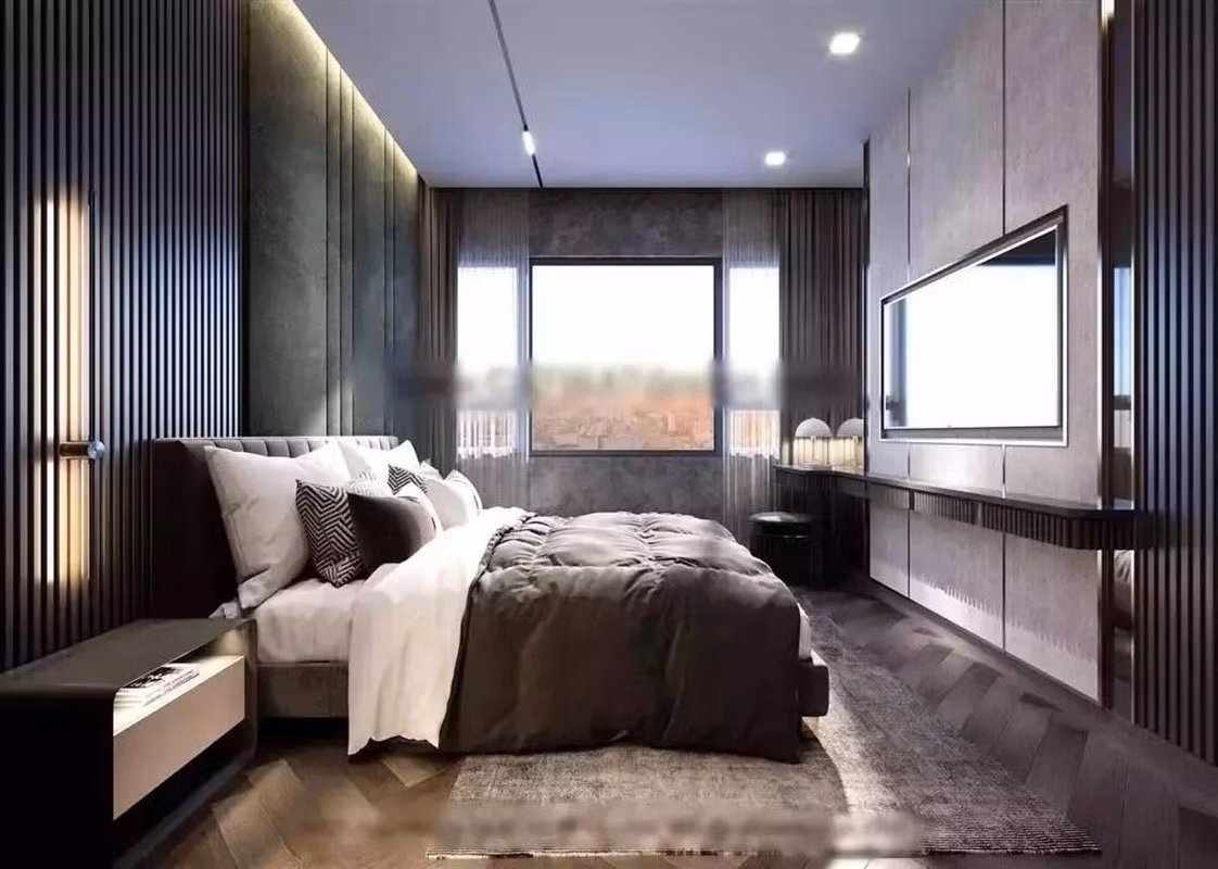 Căn hộ được thiết kế theo phong cách hiện đại với tông màu xám chủ đạo. Ảnh: FBNV