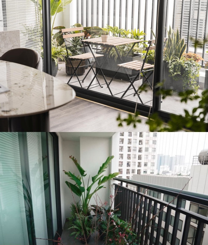 Ban công được nam MC tận dụng để thiết kế tiểu cảnh xanh mát. Đây cũng là nơi thư giãn, thưởng trà... Ảnh: FBNV