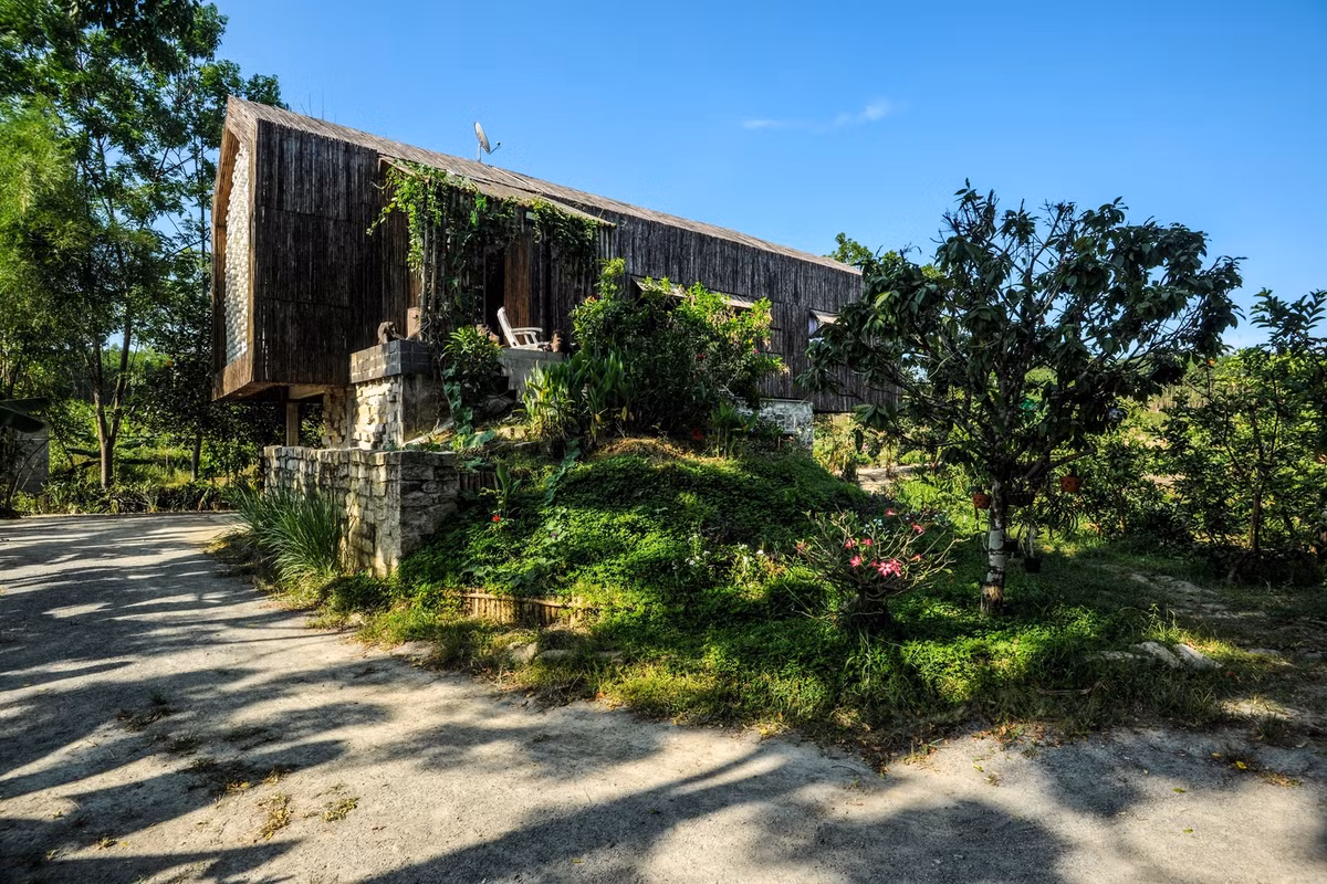 Con đường được che chở bởi các loại cây nhiệt đới như cau, chuối, trở thành khung cảnh cuộc sống yên bình với thiên nhiên.