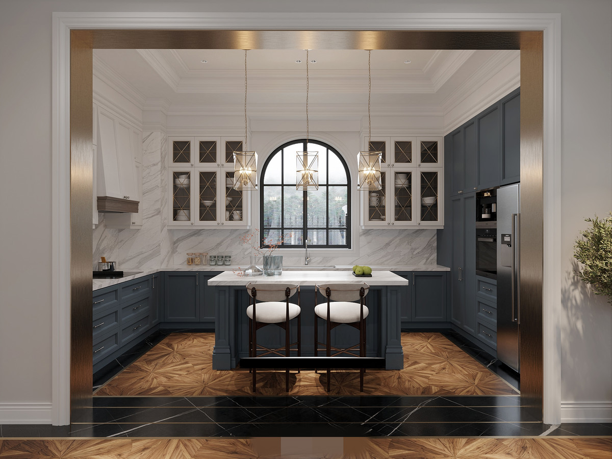 Phòng ăn nối liền với phòng bếp giúp tổng thể không gian vừa sang trng, vừa ấm cúng.