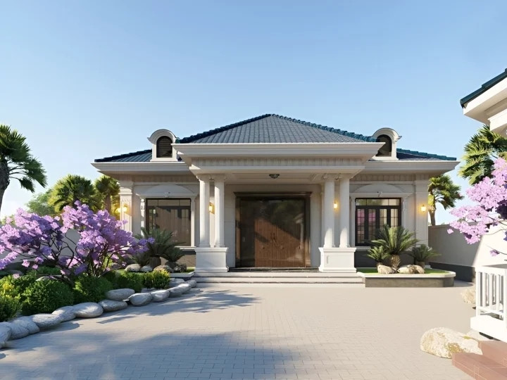 Phần mái được bố trí thêm cửa sổ áp mái giúp tạo điểm nhấn đặc biệt cho không gian ngoại thất. Ảnh: Noithattugia