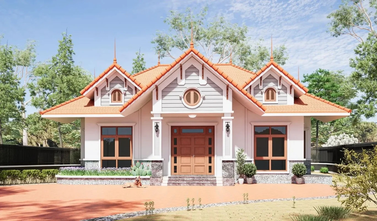 Mẫu nhà cấp 4 mái Thái sân vườn phù hợp với khu vực ở nông thôn, nơi có quỹ đất rộng rãi, chi phí vật liệu, nhân công rẻ hơn so với thành thị. Ảnh: Noithattugia