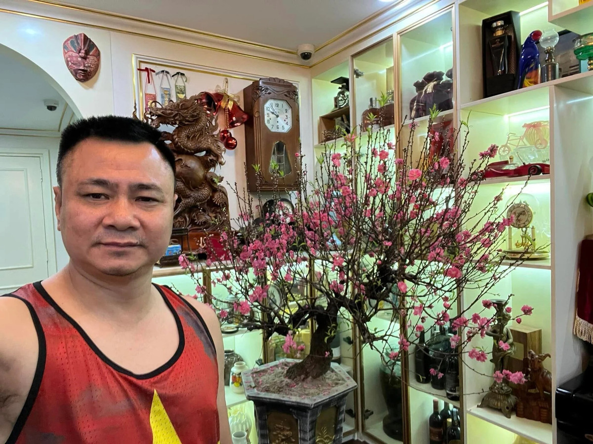 Trong nhà NSND Tự Long ngập sắc xuân với đào, lan, hoa hải đường..