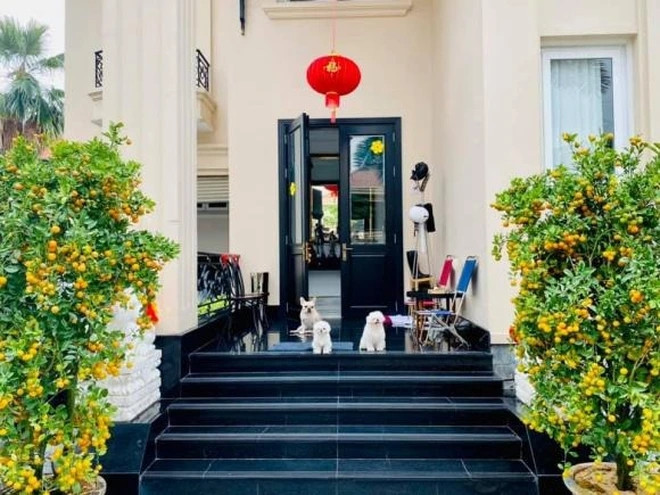 Ngoài ra còn có những chậu quất lớn đặt hai bên lối vào.