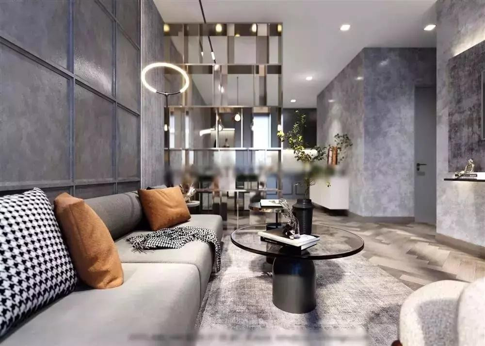 Căn hộ được thiết kế theo phong cách hiện đại với tông màu xám chủ đạo.