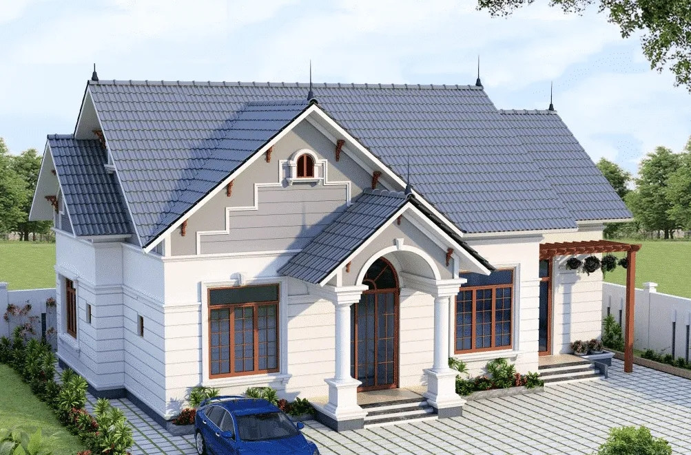 Với khoảng sân rộng rãi, gia chủ thoải mái trồng cây và đỗ xe. Ảnh: Noithatugia