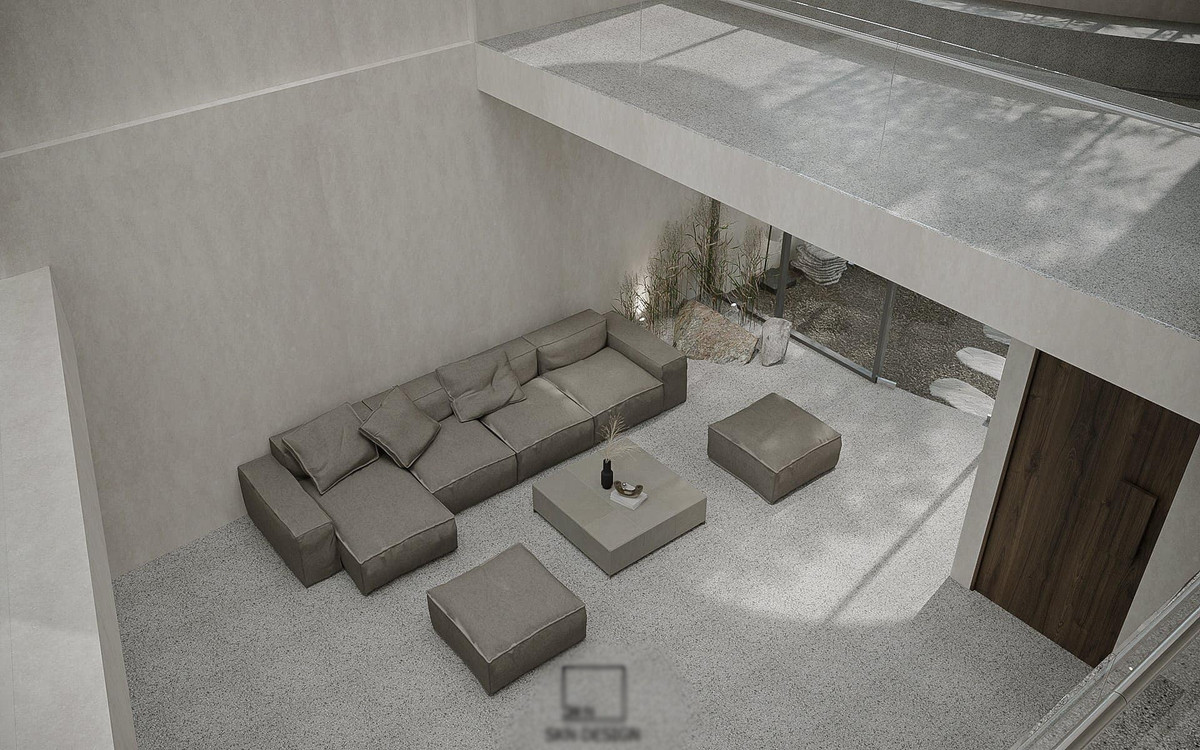 Phòng khách rộng rãi được thiết kế thông tầng giúp đón ánh sáng tự nhiên và có không gian thoáng đãng, gần gũi với thiên nhiên.